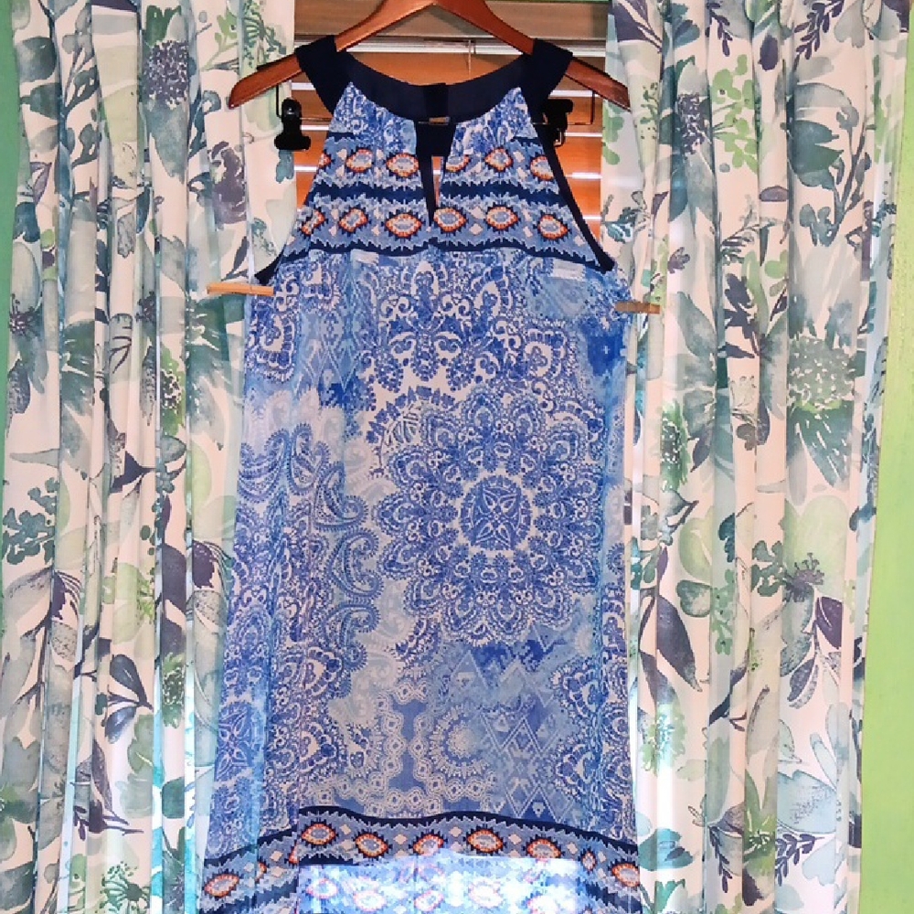 Chic Blue Patterned Halter Dress